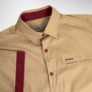 GAS Collection Beige/Tan Geo Print Short Sleeve Button Up Shirt Men Size XL Care